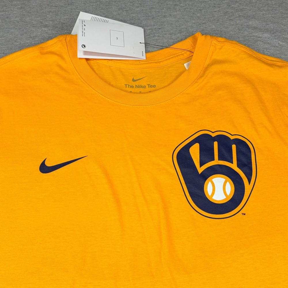 Nike Milwaukee Brewers MLB T-Shirt Mens Medium Yellow Gold Graphic Tee New - Picture 2 of 7